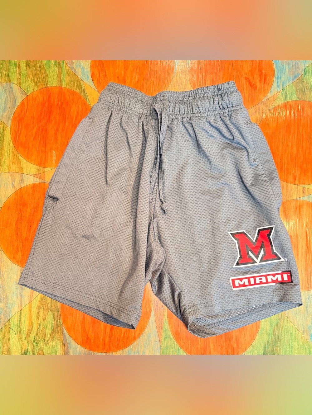 Miami RedHawks Shorts Unisex Small Gray Basketball Red Logo Drawstring Elastic W